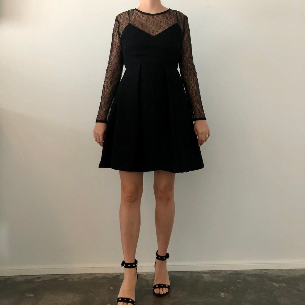 Sandro Black Pleated Lace Mini Dress